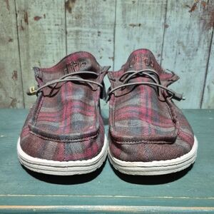 Hey Dude Plaid Red and Brown Men's Shoes